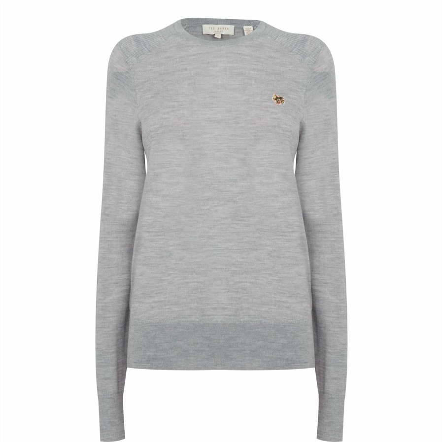 Women Ted Baker | Ted Baker Averill Knit Jumper For Tops Colour Grey-Marl