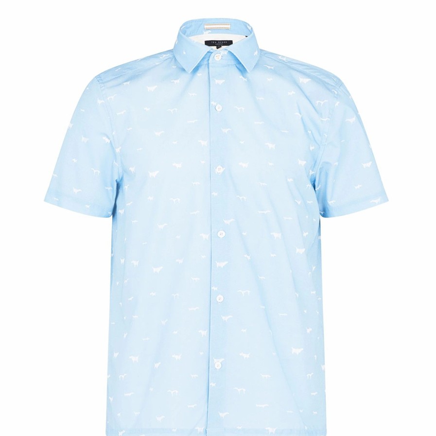 Men Ted Baker | Ted Baker Ted Baker Prusa Short Sleeve Shirt Mens For Casual Shirts Colour Lt-Blue