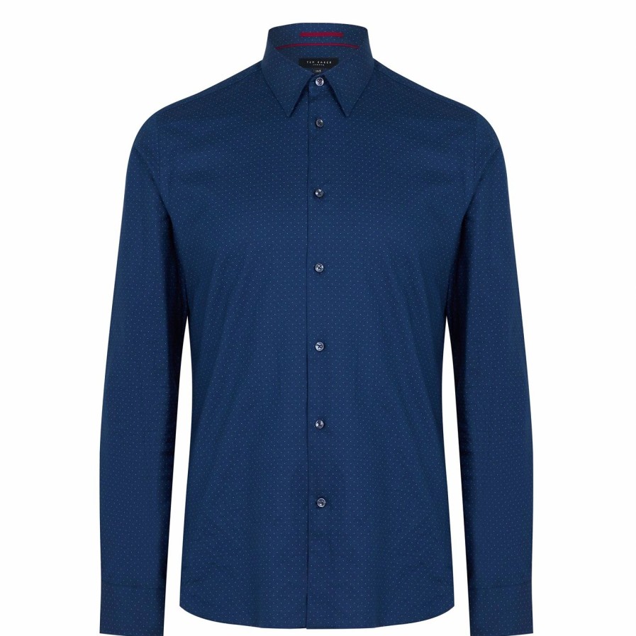 Men Ted Baker | Ted Baker Ted Baker Patterned Shirt For Casual Shirts Colour Navy