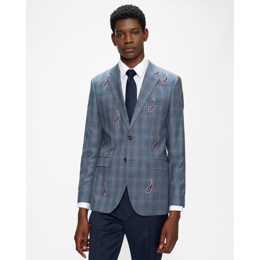 Men Ted Baker | Ted Baker Globez Jacket For Big & Tall Suit Jackets Colour Light Blue