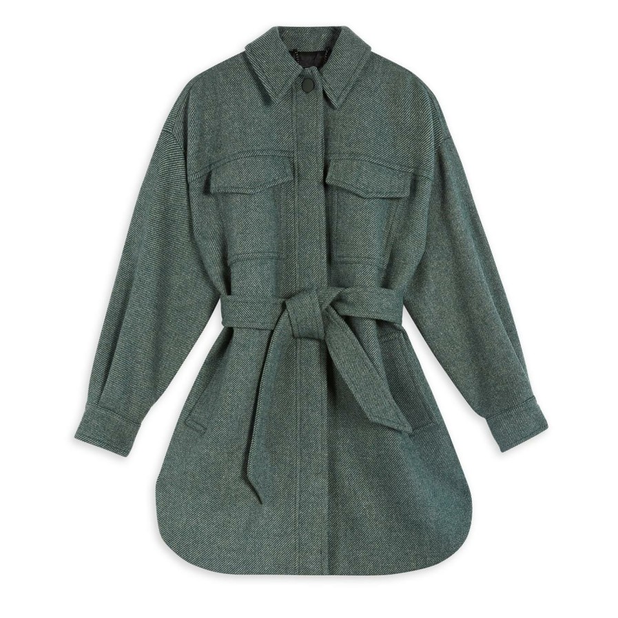 Women Ted Baker | Ted Baker Emerii Shacket For Coats & Jackets Colour Dk Green