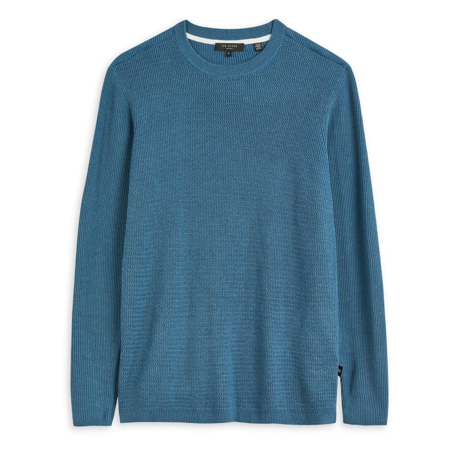 Men Ted Baker | Ted Baker Sett Sweater For Big & Tall Knitwear Colour Bright Blue