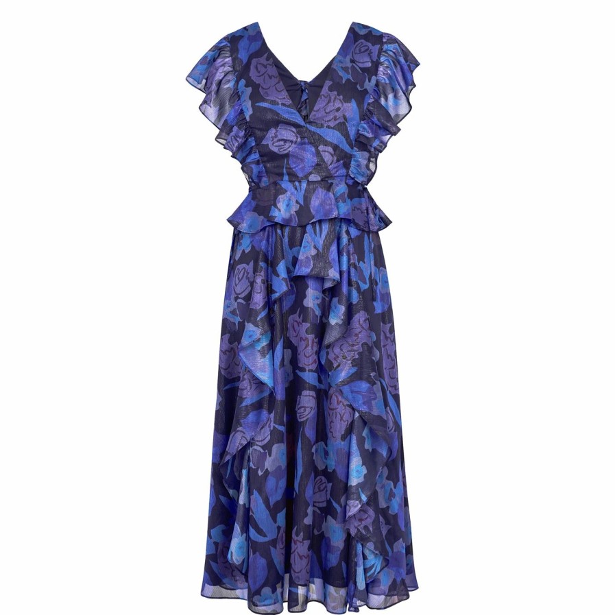 Women Ted Baker | Ted Baker Vertey Ruffle Dress For Dresses Colour Dk-Navy