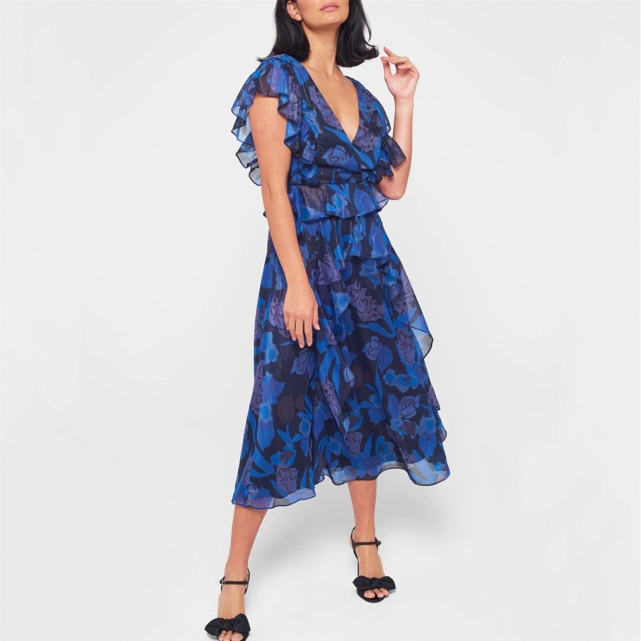 Women Ted Baker | Ted Baker Vertey Ruffle Dress For Dresses Colour Dk-Navy