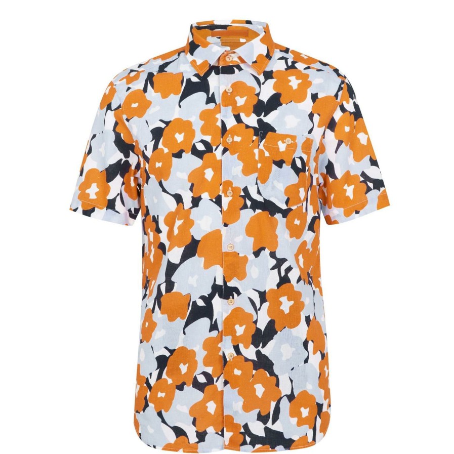 Men Ted Baker | Ted Baker Awards Short Sleeve Shirt For Casual Shirts Colour Orange