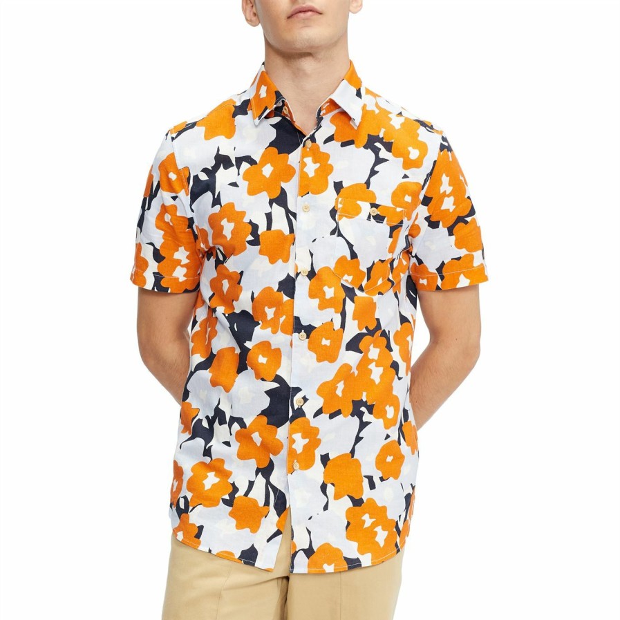 Men Ted Baker | Ted Baker Awards Short Sleeve Shirt For Casual Shirts Colour Orange