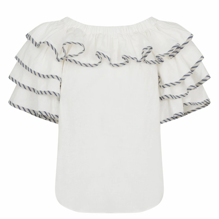 Women Ted Baker | Ted Baker Soffea Ruffle Top For Tops Colour White