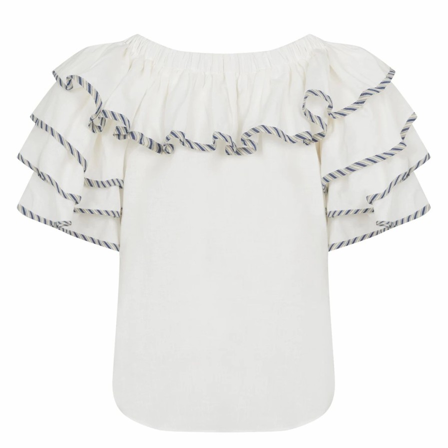 Women Ted Baker | Ted Baker Soffea Ruffle Top For Tops Colour White