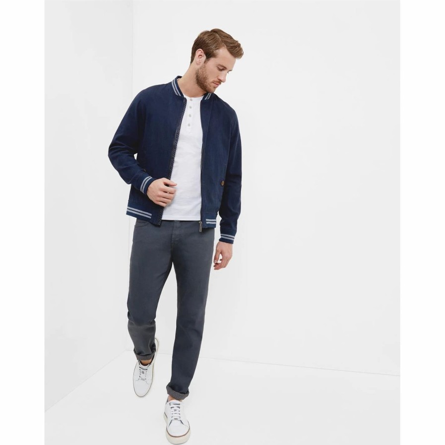 Men Ted Baker | Ted Baker Linen Bomber Jacket For Big & Tall Coats & Jackets Colour Navy