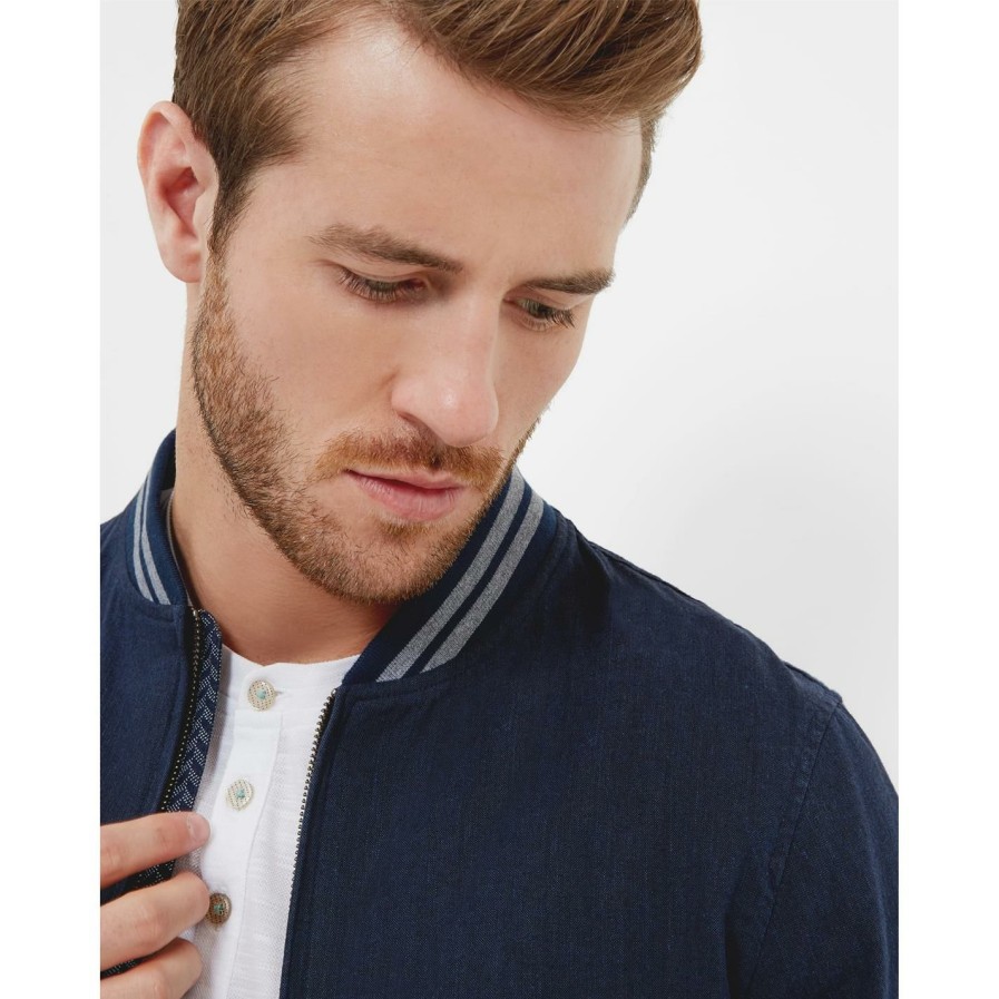 Men Ted Baker | Ted Baker Linen Bomber Jacket For Big & Tall Coats & Jackets Colour Navy