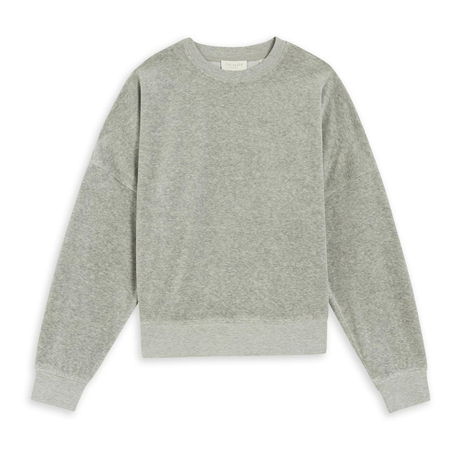 Women Ted Baker | Ted Baker Naseera Velour Sweatshirt For Hoodies And Sweatshirts Colour Mid Grey