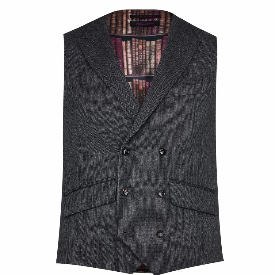 Men Ted Baker | Ted Baker Herring Waistcoat For Big & Tall Waistcoats Colour Grey