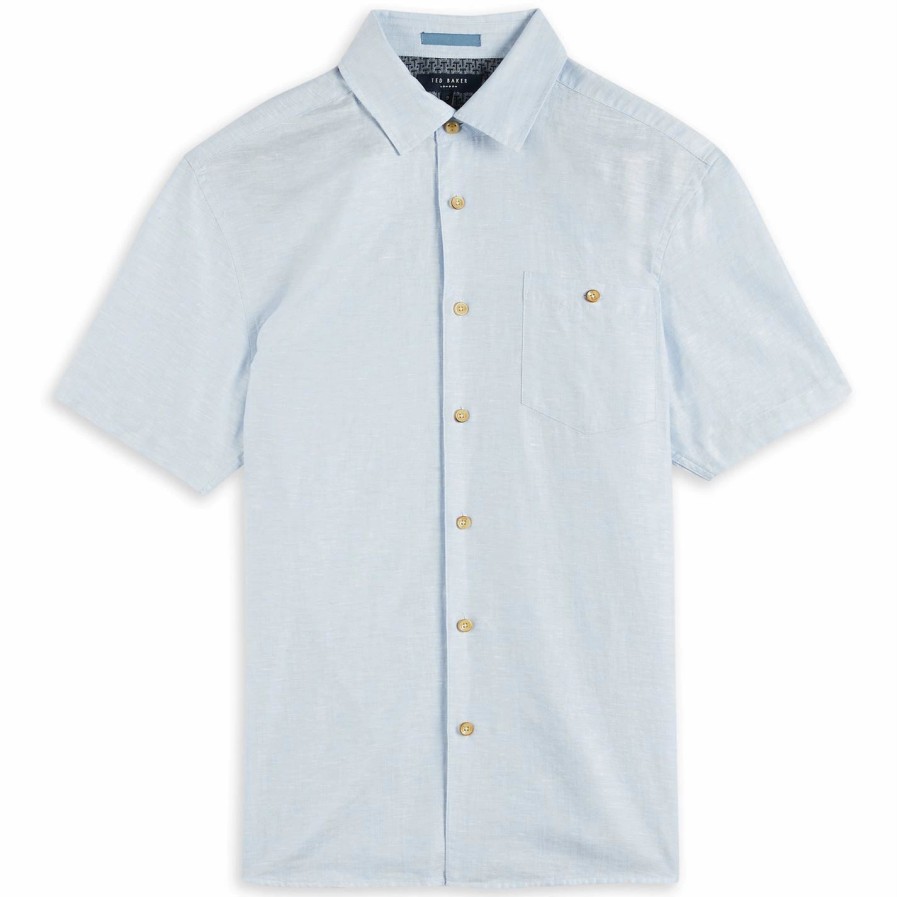 Men Ted Baker | Ted Baker Civiche Short Sleeve Shirt For Casual Shirts Colour Lt-Blue