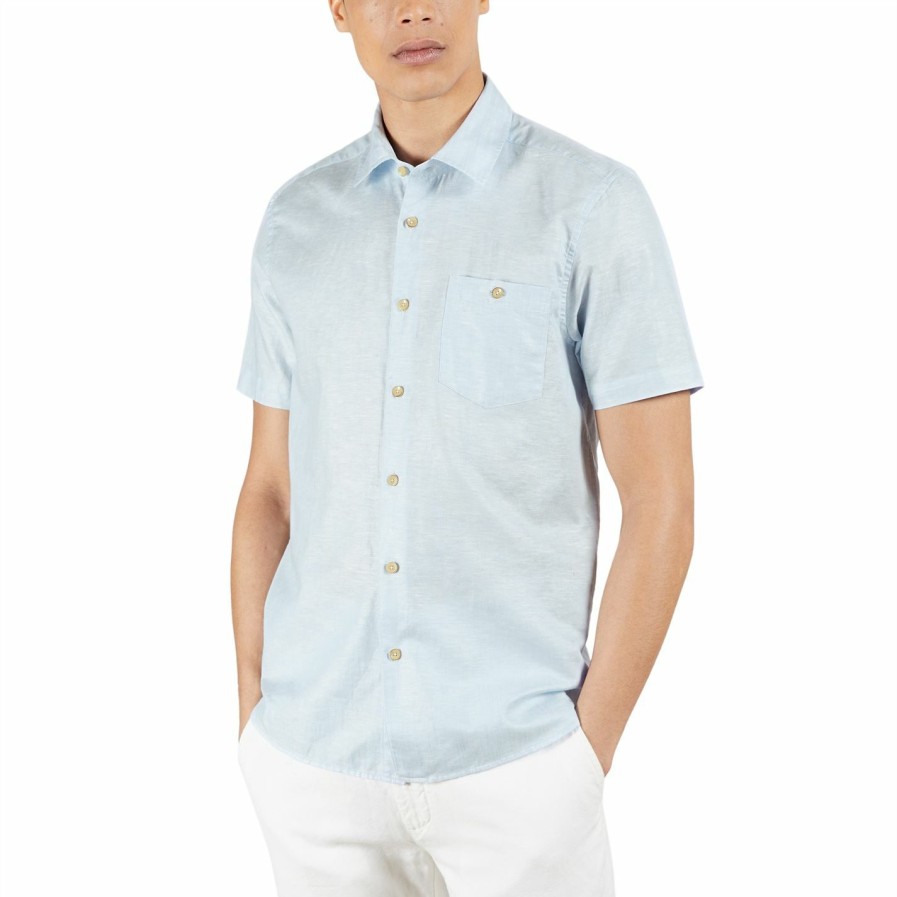 Men Ted Baker | Ted Baker Civiche Short Sleeve Shirt For Casual Shirts Colour Lt-Blue