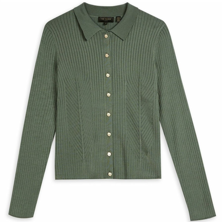 Women Ted Baker | Ted Baker Meenaa Cardigan For Knitwear Colour Olive