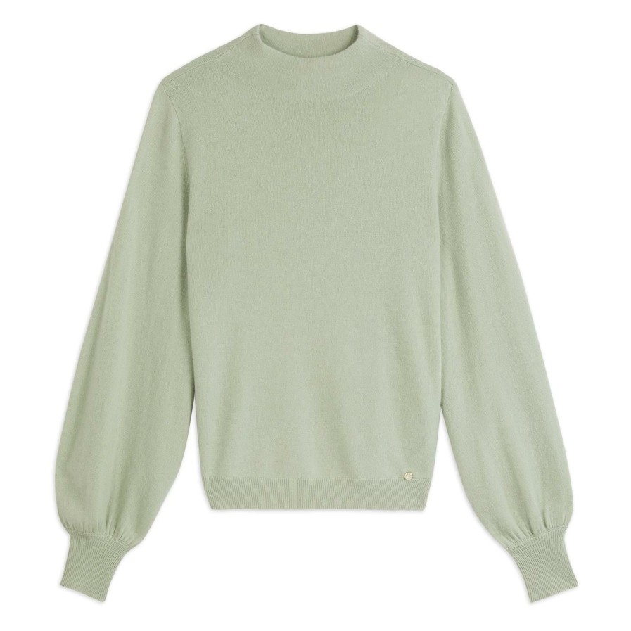 Women Ted Baker | Ted Baker Shano Balloon Sleeve Jumper For Knitwear Colour Mid Green